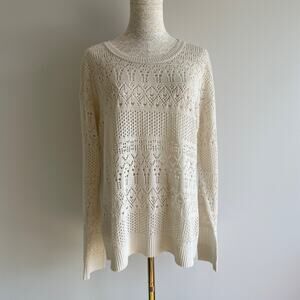 Cyrus‎ Cream Crochet Knit Sweater Pullover Long Sleeve Size M Boho